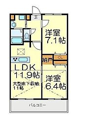 ルネスセードル 2LDKの間取図画像