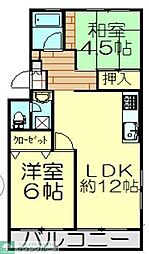 三芳グリーンハイム 2LDKの間取図画像