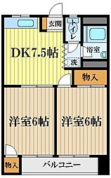 アベニューハイツいしかわ 2DKの間取図画像