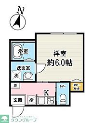 ノガワテラス 3階1Kの間取り