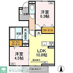 ベルウッドコート B棟 2LDKの間取図画像