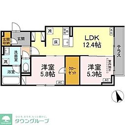 府中市分梅町4丁目アパート 2LDKの間取図画像