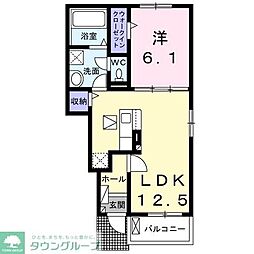 グランドソレイユI 1LDKの間取図画像