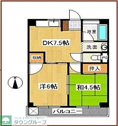 第一学園サンハイツ 2DKの間取図画像