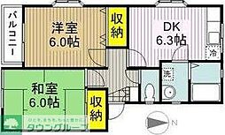 フジノコーポ1 2DKの間取図画像