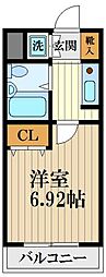 A&YエルミタージュC棟 1Kの間取図画像
