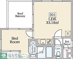 都営大江戸線 西新宿五丁目駅 徒歩9分の賃貸マンション 3階1LDKの間取り