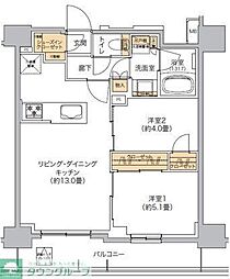 東京メトロ日比谷線 六本木駅 徒歩9分の賃貸マンション 9階2LDKの間取り