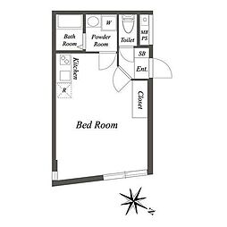 東急田園都市線 三軒茶屋駅 徒歩10分の賃貸マンション 2階ワンルームの間取り