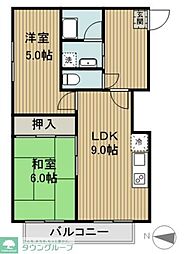 学芸大ハウス 3階2DKの間取り