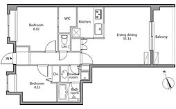東急東横線 祐天寺駅 徒歩5分の賃貸マンション 1階2LDKの間取り