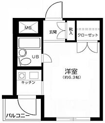 カームハウス大橋 1Kの間取図画像