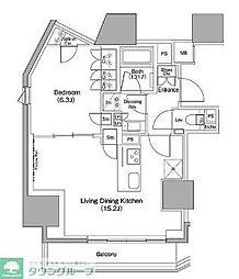 ザ・パークハビオ麻布十番 1LDKの間取図画像