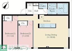世田谷区下馬5丁目マンション 2LDKの間取図画像