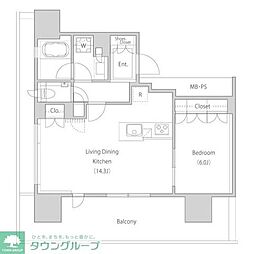 ウェリスタワー愛宕虎ノ門 1LDKの間取図画像