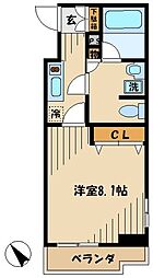 パシフィックコート目黒南 1Kの間取図画像