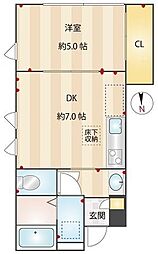 ベルク四谷大京町 1階1DKの間取り