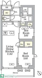 グランパーク千駄ヶ谷レジデンス 2LDKの間取図画像