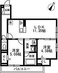 D-ROOM国立I 2LDKの間取図画像
