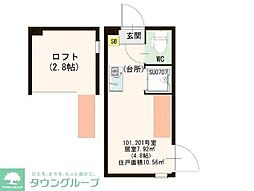 ハーモニーテラスYRoom2 ワンルームの間取図画像