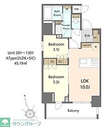 JR埼京線 十条駅 徒歩6分の賃貸マンション 11階2LDKの間取り