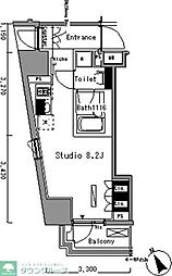 都営三田線 新板橋駅 徒歩5分の賃貸マンション 7階ワンルームの間取り
