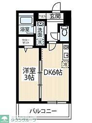 都営三田線 新板橋駅 徒歩7分の賃貸マンション 2階1DKの間取り