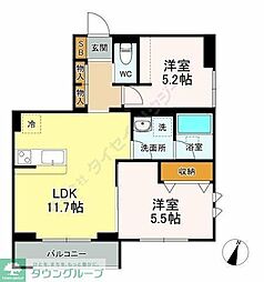 コルディアル飯塚 2LDKの間取図画像