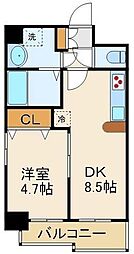 アールクレスト秋葉原 6階1DKの間取り