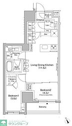 ザ・パークハビオ日本橋茅場町 2LDKの間取図画像