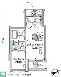 PrimeBliss蔵前 1DKの間取図画像