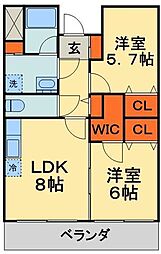 JR総武線 稲毛駅 バス15分 さつきが丘団地下車 徒歩4分の賃貸マンション 2階2LDKの間取り