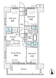 JR総武本線 津田沼駅 徒歩8分の賃貸マンション 2階3LDKの間取り