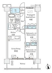 JR総武本線 津田沼駅 徒歩8分の賃貸マンション 3階2SLDKの間取り