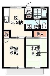 JR総武線 稲毛駅 徒歩12分の賃貸アパート 2階2DKの間取り