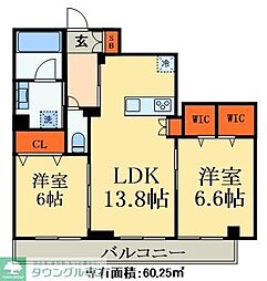JR常磐線 松戸駅 徒歩4分の賃貸マンション 3階2LDKの間取り
