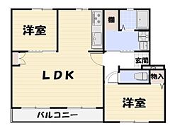 JR京葉線 千葉みなと駅 徒歩15分の賃貸マンション 1階2LDKの間取り