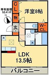 JR総武本線 四街道駅 徒歩18分の賃貸アパート 1階1LDKの間取り
