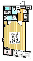 京成千葉線 千葉中央駅 徒歩13分の賃貸マンション 2階1Kの間取り