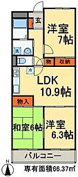 JR総武本線 稲毛駅 バス10分 スカイタウン下車 徒歩3分の賃貸マンション 5階3LDKの間取り