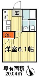 JR内房線 本千葉駅 徒歩7分の賃貸アパート 1階1Kの間取り