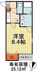 クレフラスト長洲 1Kの間取図画像
