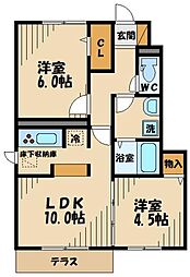 コートリモーネ 1階2LDKの間取り