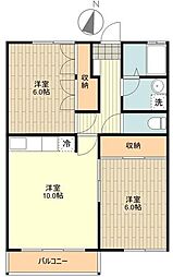 武蔵関マンション5号棟 1階2LDKの間取り
