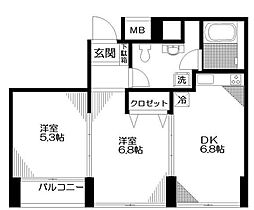 コート向ケ丘 2DKの間取図画像