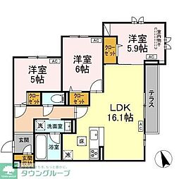 府中市分梅町4丁目アパート 3LDKの間取図画像