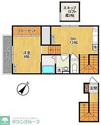 川崎市多摩区菅稲田堤3丁目アパート 1DKの間取図画像