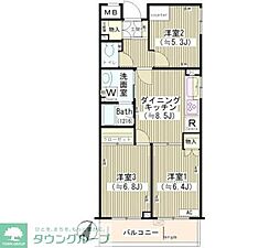第2ゼルコーバ烏山 3DKの間取図画像
