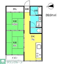 調布センタービルマンション 2DKの間取図画像