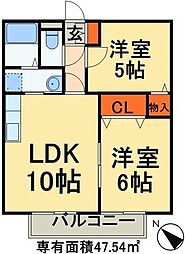 JR総武線 稲毛駅 バス15分 団地十字路下車 徒歩10分の賃貸アパート 1階2LDKの間取り